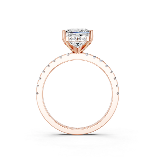18K Rose Gold 2.51 Carat D VVS2 Princess Solitaire Diamond Pavé Band with Four-Prong Setting