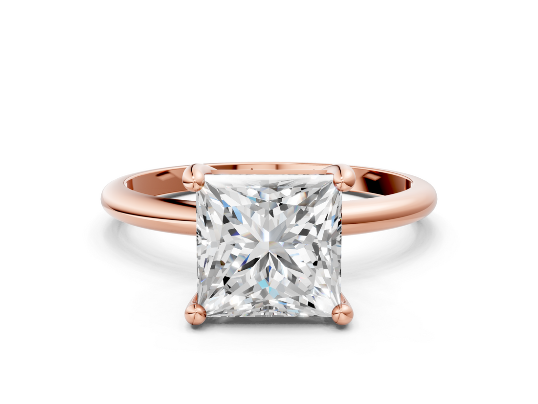 Rose gold Princess Solitaire Diamond Ring with 4-Prong Setting on a Classic Band_3