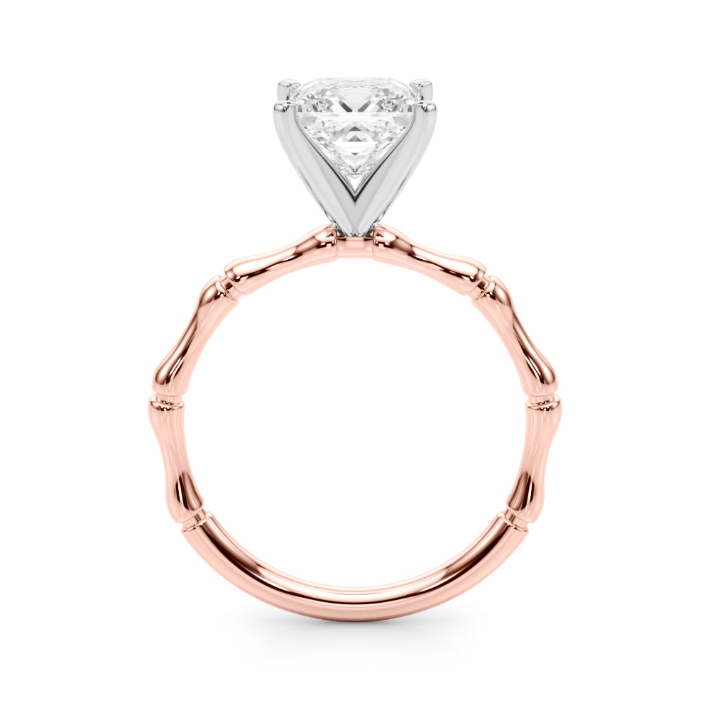 Rose gold Princess Solitaire Diamond Ring with Bamboo Band and Four-Prong Setting 2
