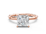 Rose gold Princess Solitaire Diamond Ring with Bamboo Band and Four-Prong Setting_29