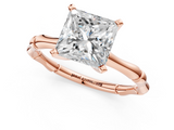Rose gold Princess Solitaire Diamond Ring with Bamboo Band and Four-Prong Setting_30