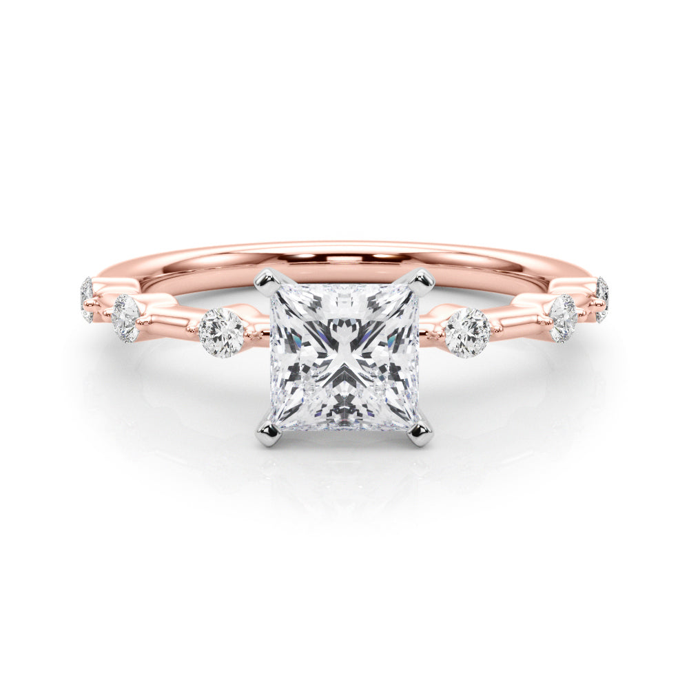 Rose gold Princess Solitaire Diamond Ring with Bezel Set Side Stones and Prong Setting 1