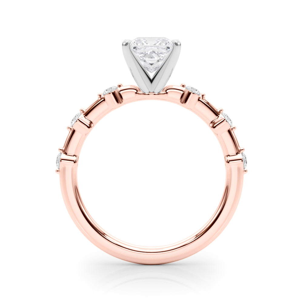 Rose gold Princess Solitaire Diamond Ring with Bezel Set Side Stones and Prong Setting 2