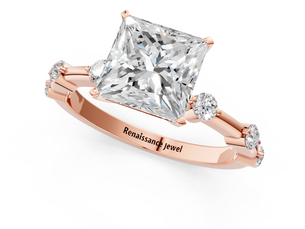 Rose gold Princess Solitaire Diamond Ring with Bezel Set Side Stones and Prong Setting