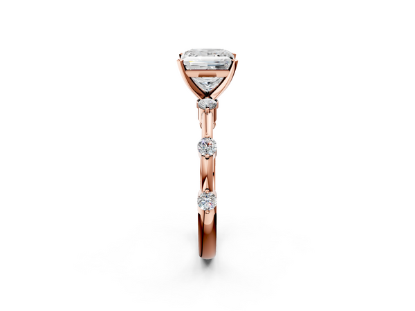 Rose gold Princess Solitaire Diamond Ring with Bezel Set Side Stones and Prong Setting