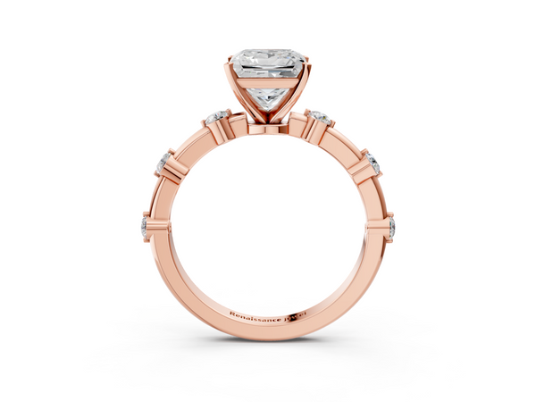 Rose gold Princess Solitaire Diamond Ring with Bezel Set Side Stones and Prong Setting