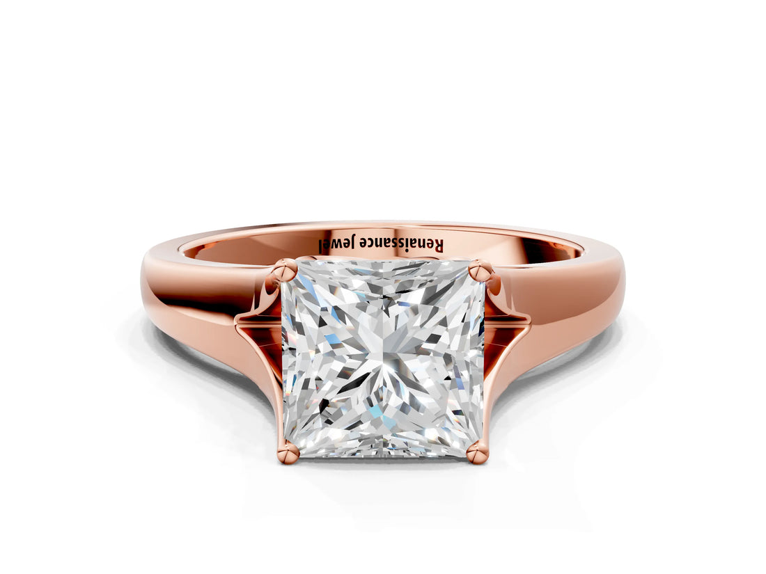 Rose gold Princess Solitaire Diamond Ring with Cathedral Band and Four-Prong Setting_63