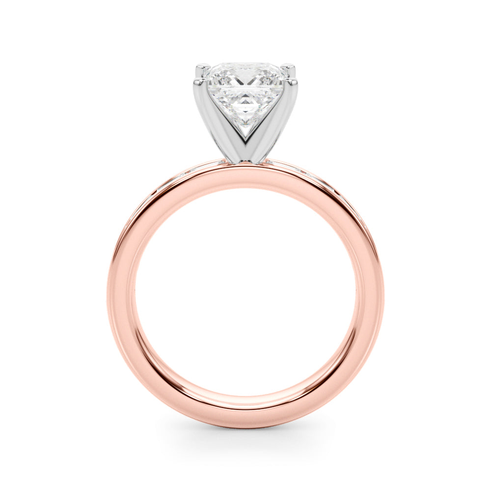 Rose gold Princess Solitaire Diamond Ring with Channel-Set Baguette Band and Four-Prong Setting 2