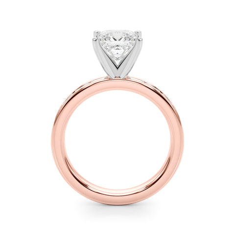 Rose gold Princess Solitaire Diamond Ring with Channel-Set Baguette Band and Four-Prong Setting 2