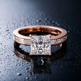 Rose gold Princess Solitaire Diamond Ring with Channel-Set Baguette Band and Four-Prong Setting_16