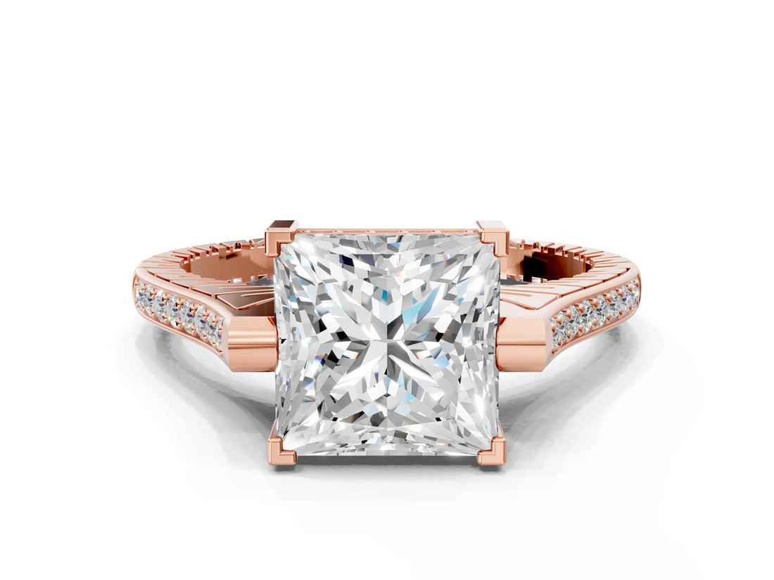 Rose gold Princess Solitaire Diamond Ring with Channel Set Band and Bezel Prong Setting_57