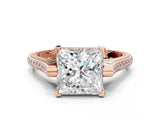 Rose gold Princess Solitaire Diamond Ring with Channel Set Band and Bezel Prong Setting_57