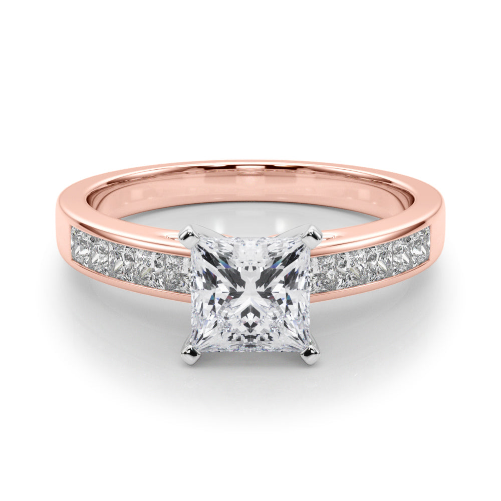 Rose gold Princess Solitaire Diamond Ring with Channel-Set Band and Four-Prong Setting 1