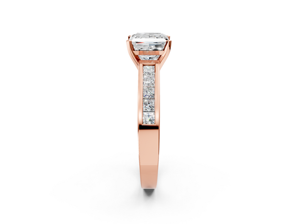 Rose Gold Princess Cut Solitaire Engagement Ring Setting with Princess Channel Band