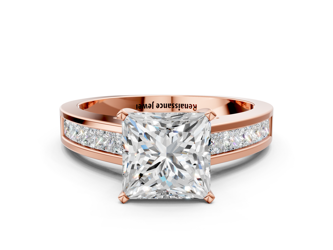 Rose gold Princess Solitaire Diamond Ring with Channel-Set Band and Four-Prong Setting_9