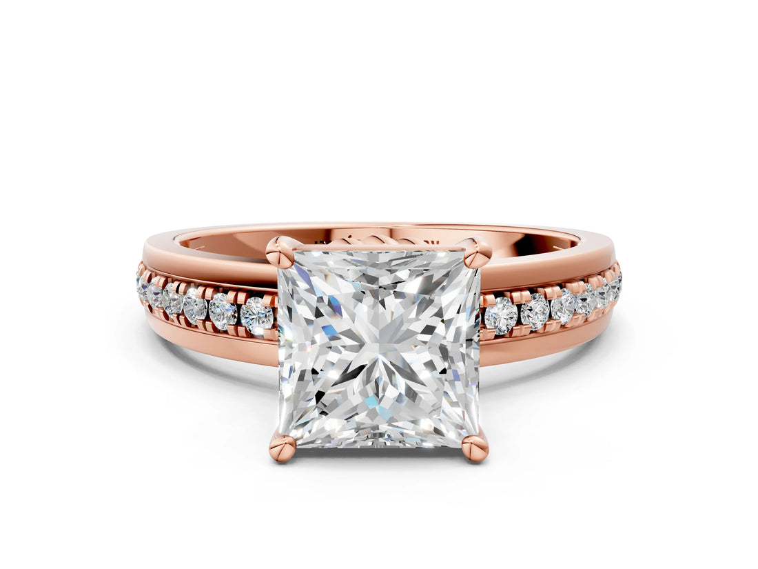 Rose gold Princess Solitaire Diamond Ring with Channel Set Band and Six-Prong Setting_48
