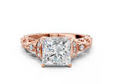 Rose gold Princess Solitaire Diamond Ring with Filigree Band and Four-Prong Setting_83