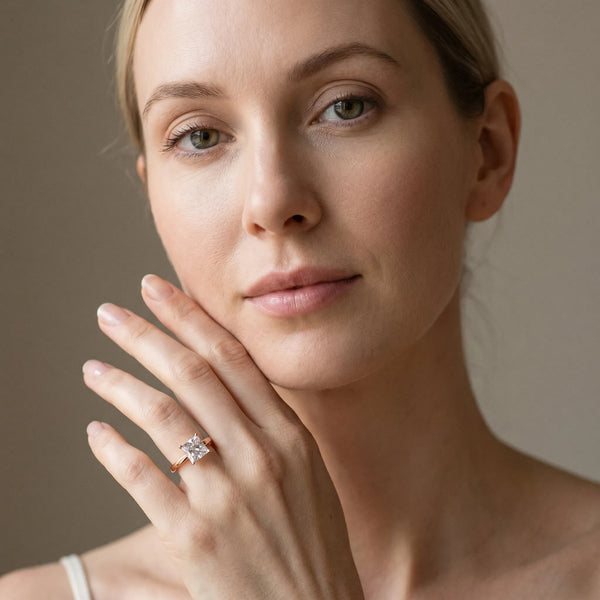 Rose gold Princess Solitaire Diamond Ring with Four-Prong Setting and Classic Band