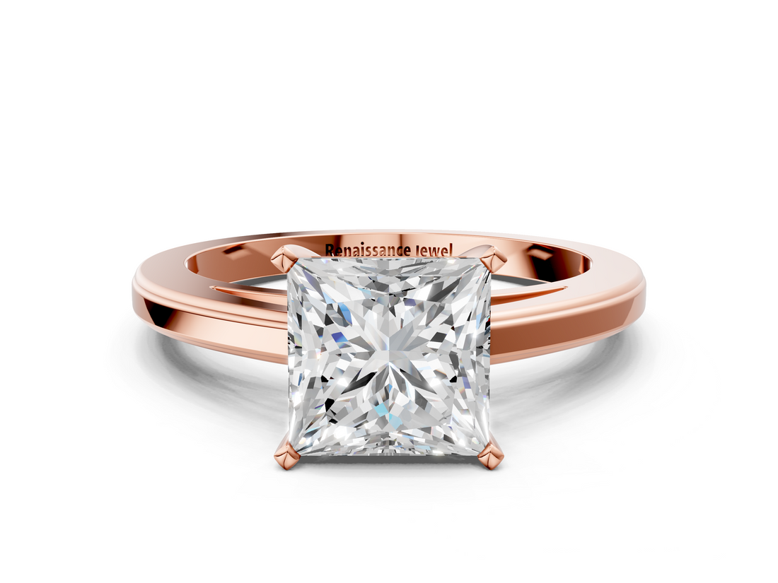Rose gold Princess Solitaire Diamond Ring with Four-Prong Setting and Classic Band_8