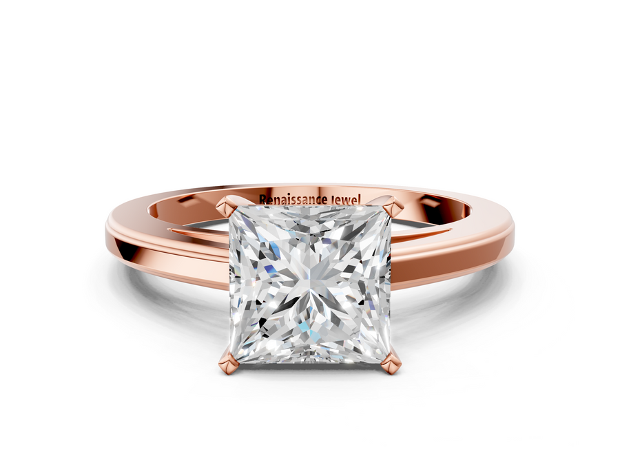 Rose gold Princess Solitaire Diamond Ring with Four-Prong Setting and Classic Band