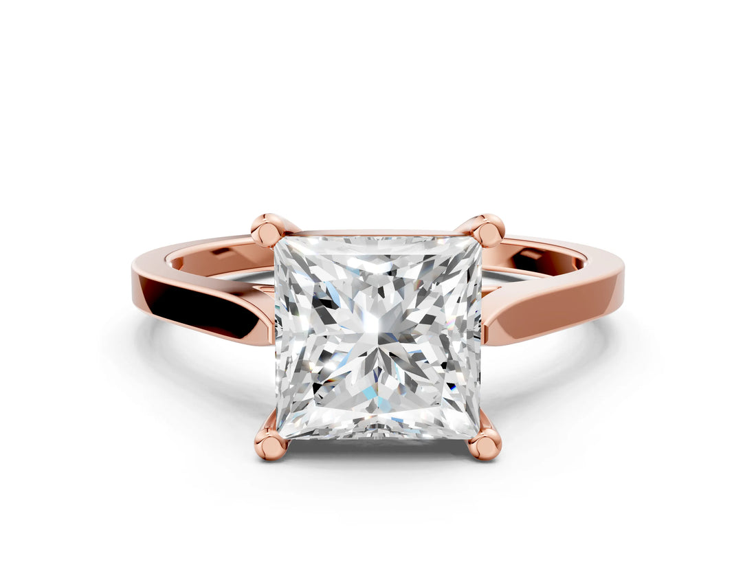 Rose gold Princess Solitaire Diamond Ring with Four-Prong Setting and Tapered Band 1