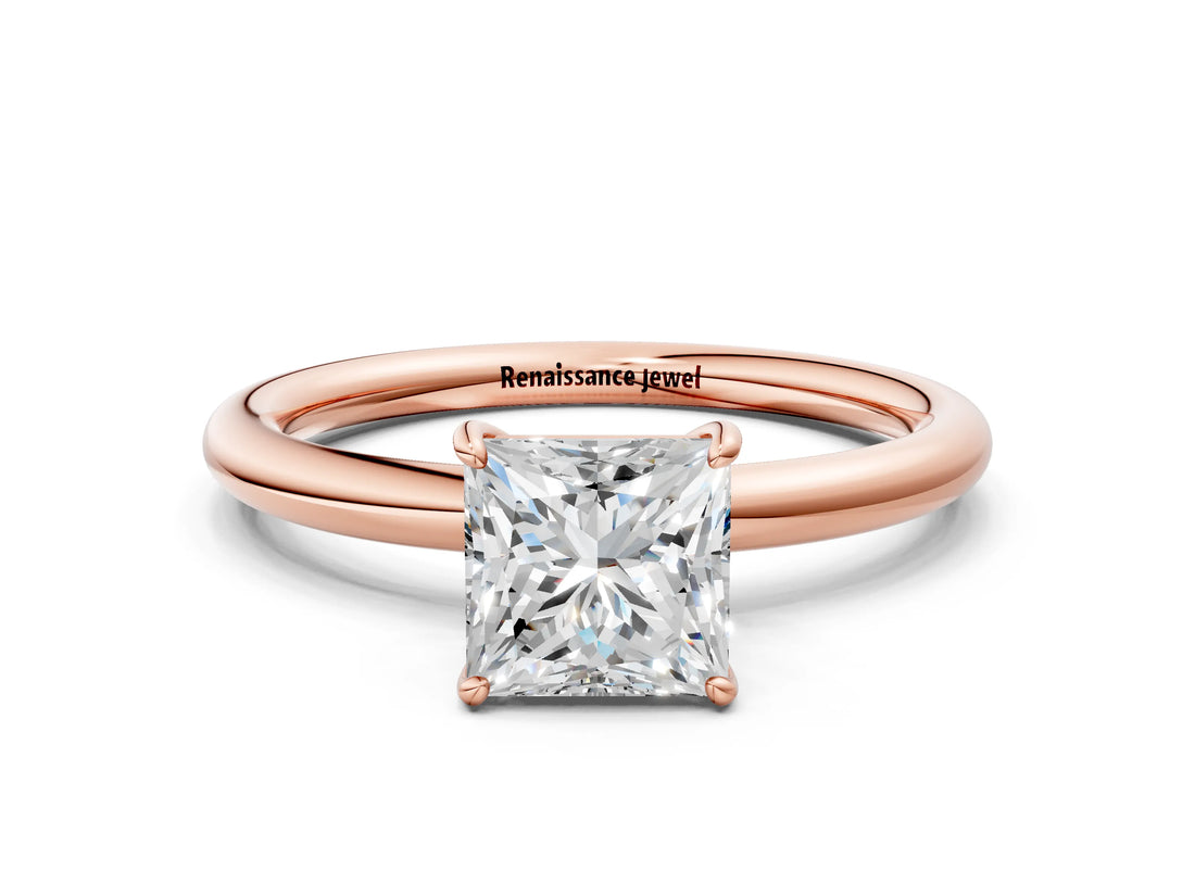 Rose gold Princess Solitaire Diamond Ring with Four-Prong Setting on a Plain Band_20