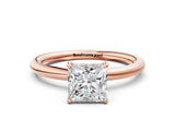 Rose gold Princess Solitaire Diamond Ring with Four-Prong Setting on a Plain Band_20