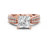 Rose gold Princess Solitaire Diamond Ring with Milgrain Pavé Band and Four-Prong Setting_137