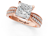 Rose gold Princess Solitaire Diamond Ring with Milgrain Pavé Band and Four-Prong Setting_138