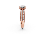 Rose gold Princess Solitaire Diamond Ring with Milgrain Pavé Band and Four-Prong Setting_139