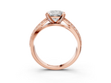 Rose gold Princess Solitaire Diamond Ring with Milgrain Pavé Band and Four-Prong Setting_140