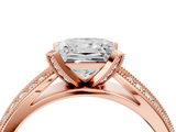 Rose gold Princess Solitaire Diamond Ring with Milgrain Pavé Band and Four-Prong Setting_141