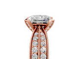 Rose gold Princess Solitaire Diamond Ring with Milgrain Pavé Band and Four-Prong Setting_142