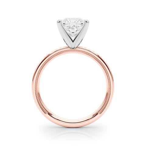 Rose gold Princess Solitaire Diamond Ring with Milgrain and Black Enamel X Pattern Band 2