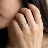 Rose gold Princess Solitaire Diamond Ring with Milgrain and Black Enamel X Pattern Band_14