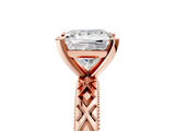 Rose gold Princess Solitaire Diamond Ring with Milgrain and Black Enamel X Pattern Band_233