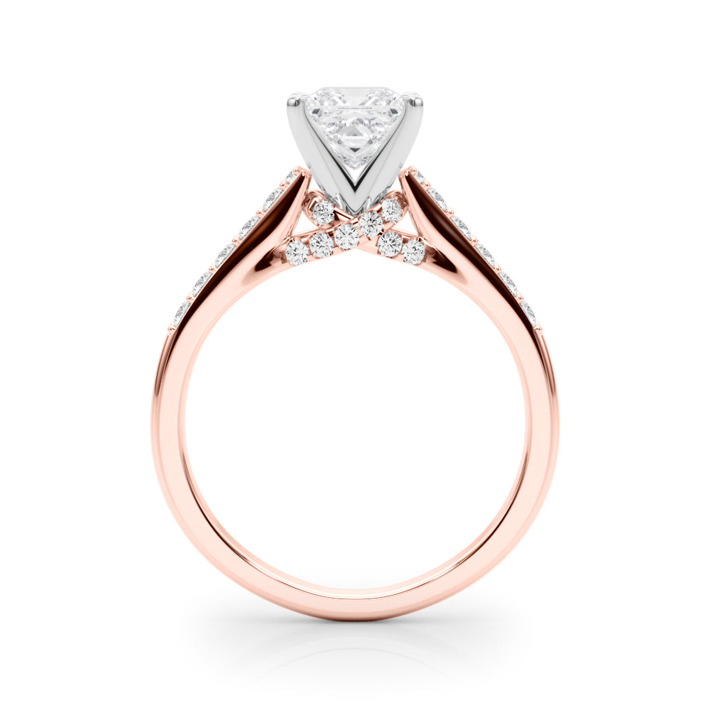 Rose gold Princess Solitaire Diamond Ring with Pavé Band and Four-Prong Setting 2