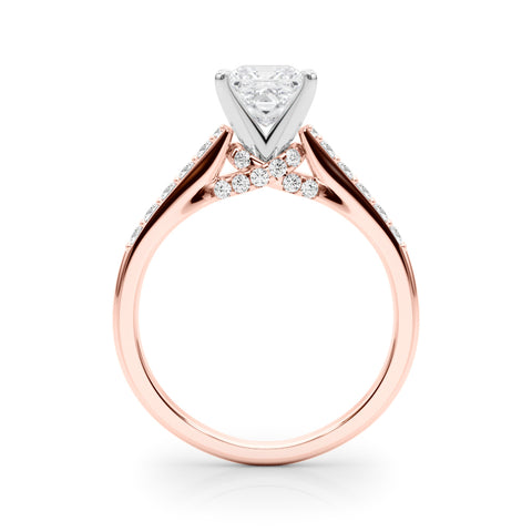 Rose gold Princess Solitaire Diamond Ring with Pavé Band and Four-Prong Setting 2