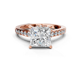 Rose gold Princess Solitaire Diamond Ring with Pavé Band and Four-Prong Setting_86