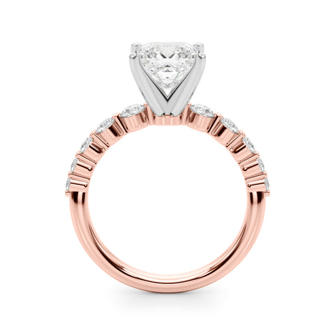Rose gold Princess Solitaire Diamond Ring with Pave Band and Four-Prong Setting 2