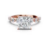 Rose gold Princess Solitaire Diamond Ring with Pave Band and Four-Prong Setting_201