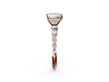 Rose gold Princess Solitaire Diamond Ring with Pave Band and Four-Prong Setting_203