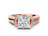 Rose gold Princess Solitaire Diamond Ring with Pave Band and Six-Prong Setting_35