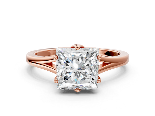 Rose gold Princess Solitaire Diamond Ring with Six-Prong Setting and Tapered Band