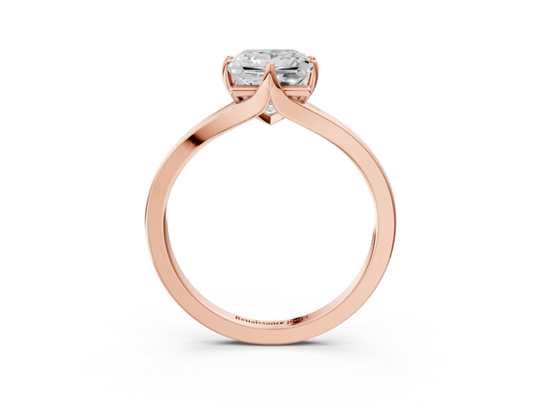 Rose gold Princess Solitaire Diamond Ring with Six-Prong Setting and Tapered Band