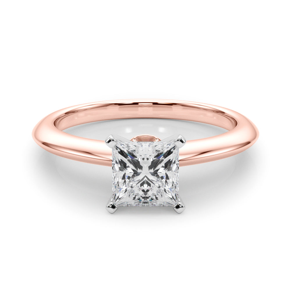 Rose gold Princess Solitaire Diamond Ring with Six-Prong Setting on a Classic Band 1