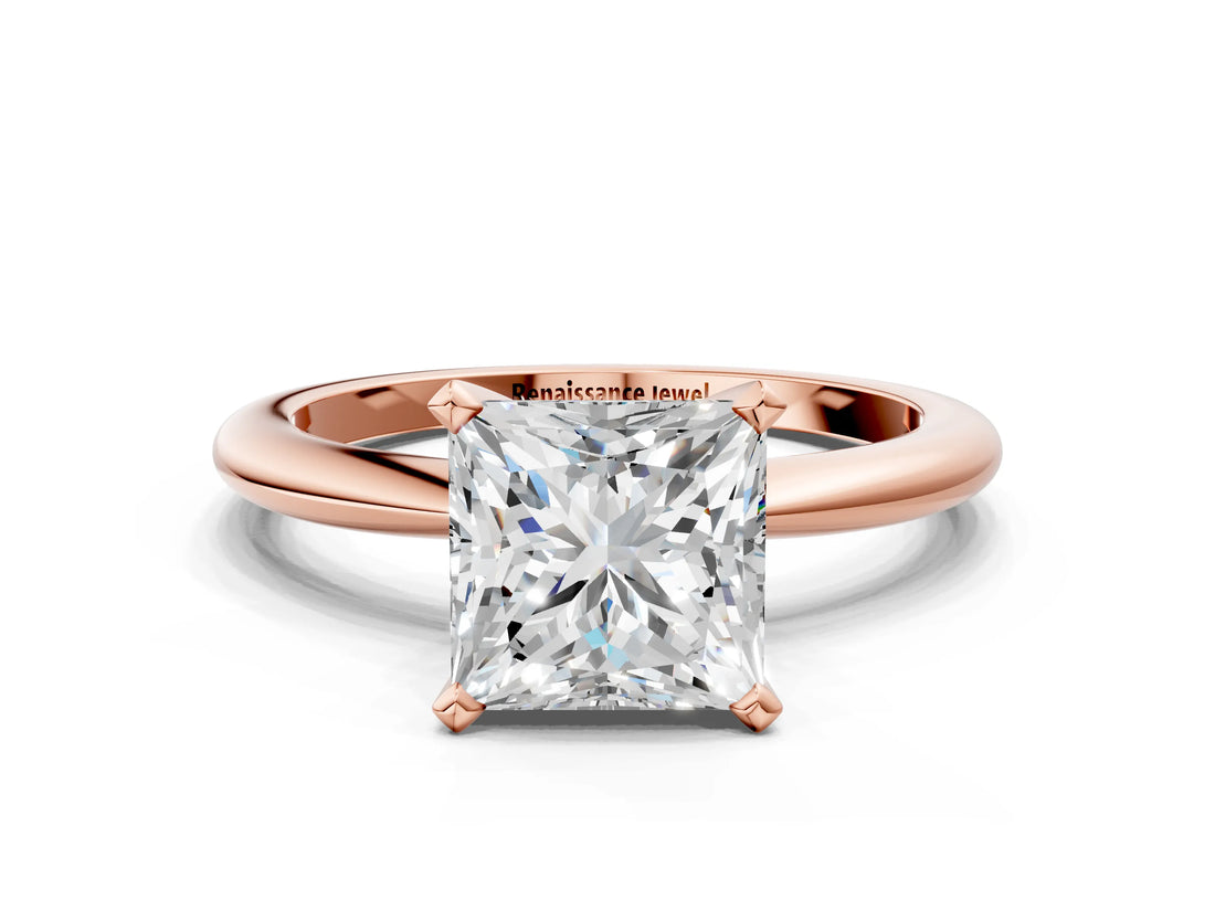 Rose gold Princess Solitaire Diamond Ring with Six-Prong Setting on a Classic Band