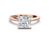 Rose gold Princess Solitaire Diamond Ring with Six-Prong Setting on a Classic Band