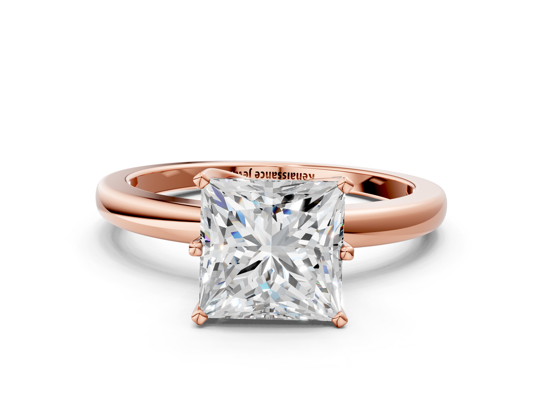 Rose gold Princess Solitaire Diamond Ring with Six-Prong Setting on a Classic Band_3