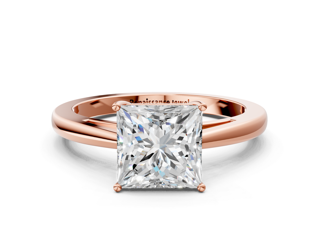 Rose gold Princess Solitaire Diamond Ring with Split Shank and Four-Prong Setting_20